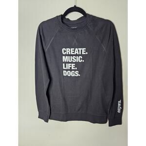 ESPWA Black Long Sleeve Thin Sweater Top Create Music Graphic Tee Shirt Small